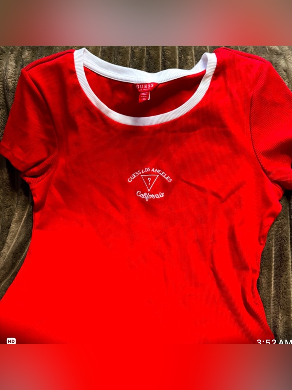 Guess Red Tee with White Trim and Chest Logo